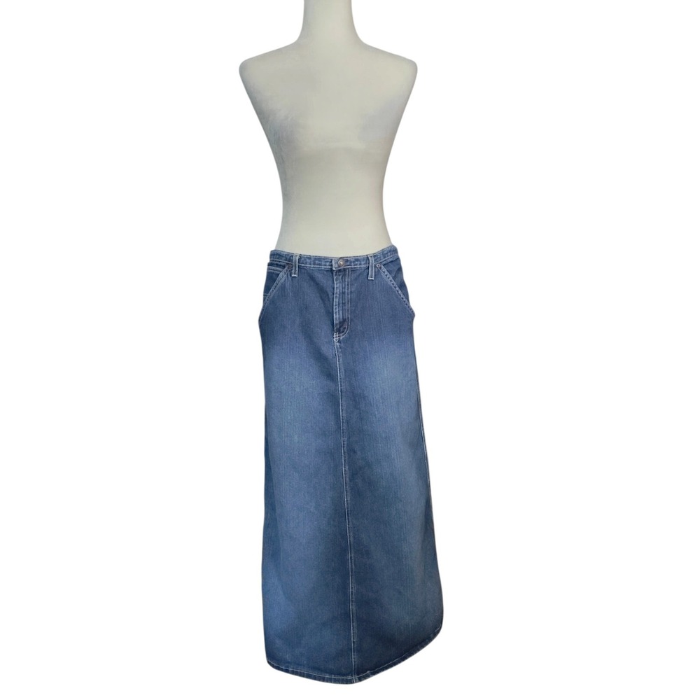 Polo Ralph Lauren Denim Carpenter Maxi Skirt Medium Wash Blue Vintage Size 10